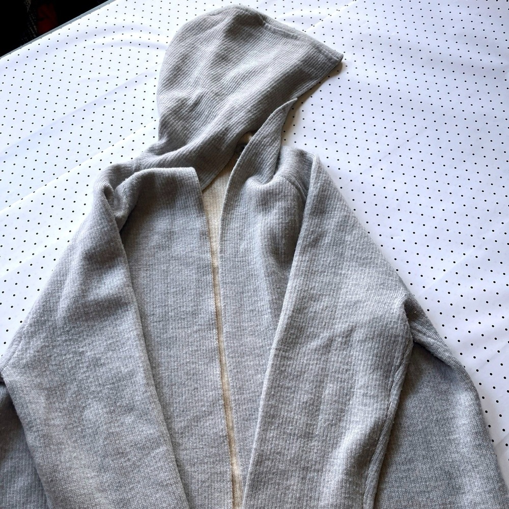 Athleta Hooded Merino Wool Blend Cardigan Longline Open Front Gray Small - Picture 7 of 8